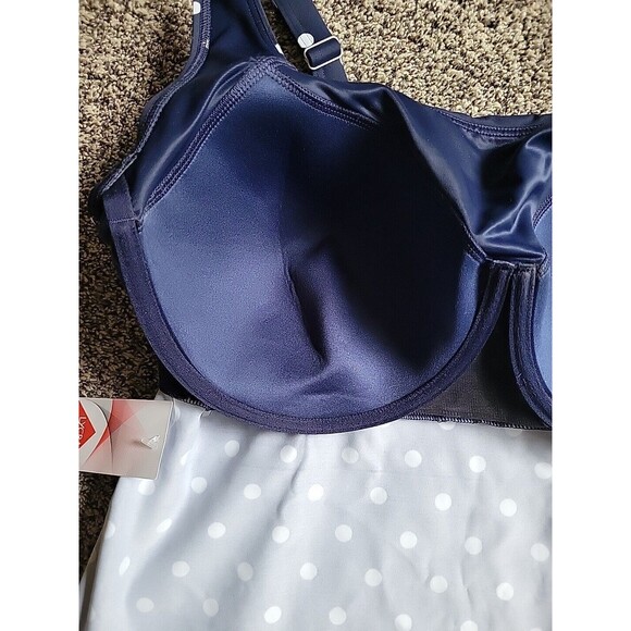 Lands' End Swim Top Navy 18W Square Neck Tankini Polka Dot 1X Underwire S490 - Picture 6 of 13